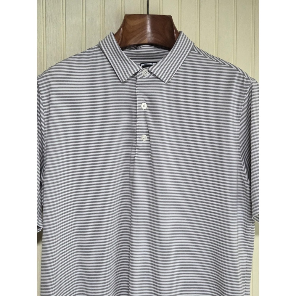 Deolax Polo Shirt Mens Large Gray Stripe Stretch‎ Performance Casual Top
